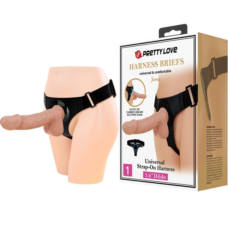 PRETTY LOVE - HARNAS BROEK UNIVERSEEL HARNAS MET DILDO JERRY 21.8 CM NATUURLIJK