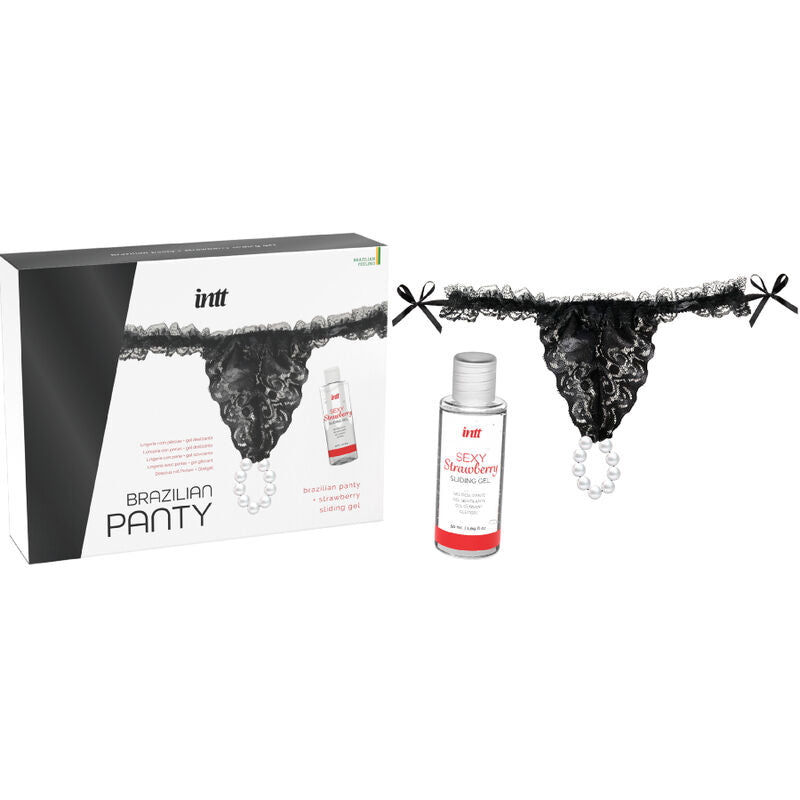 INTT RELEASES - BRAZILIAANSE ZWARTE SLIPJES MET PARELS EN GLIJMIDDEL 50 ML