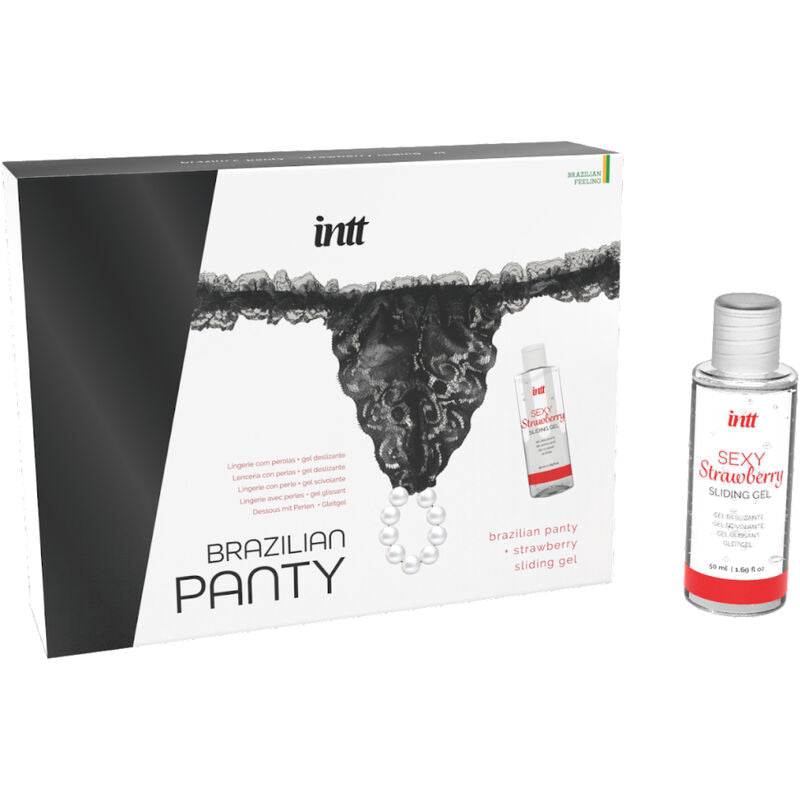 INTT SORT - CULOTTE BRÉSILIENNE NOIRE AVEC PERLES ET LUBRIFIANT 50 ML