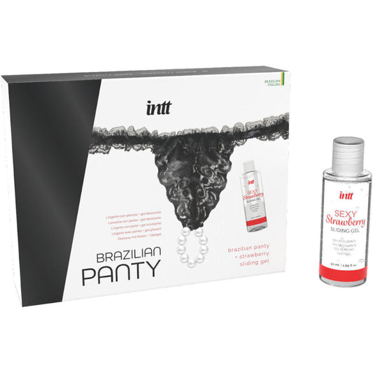 INTT SORT - CULOTTE BRÉSILIENNE NOIRE AVEC PERLES ET LUBRIFIANT 50 ML