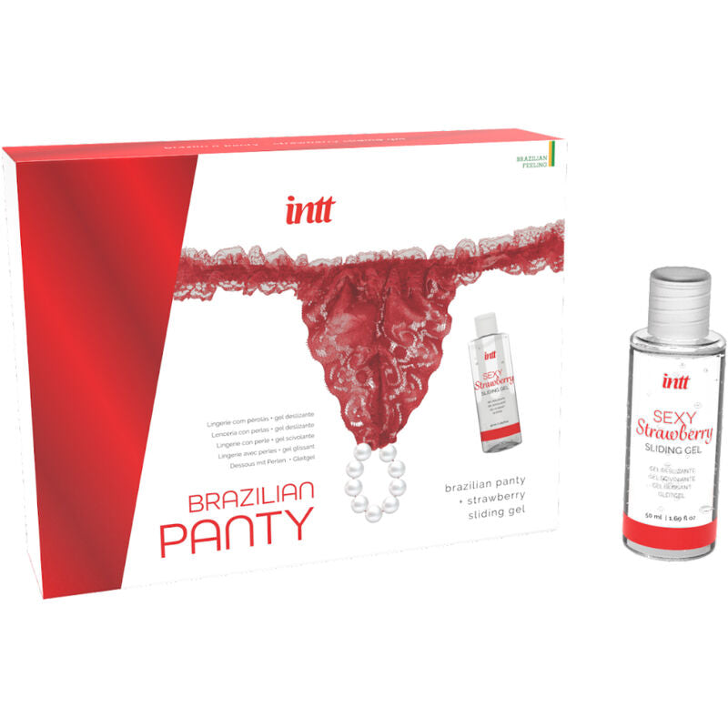 INTT SORT - CULOTTE ROUGE BRÉSILIENNE AVEC PERLES ET LUBRIFIANT 50 ML