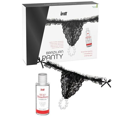 INTT RELEASES - BRAZILIAANSE ZWARTE SLIPJES MET PARELS EN GLIJMIDDEL 50 ML