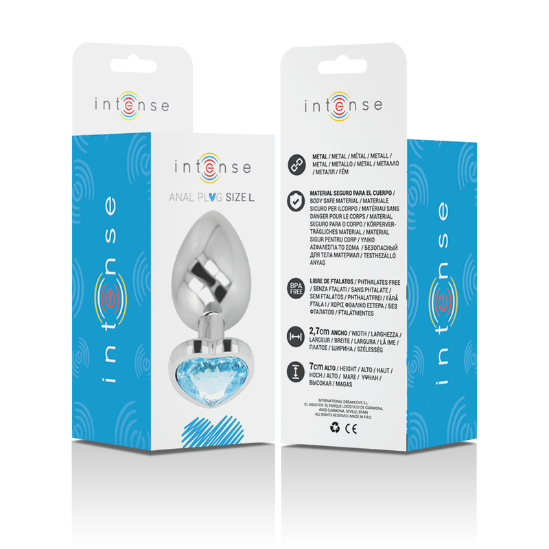 INTENSE - ALUMINIUM METALEN ANAAL PLUG BLAUW HART, MAAT L