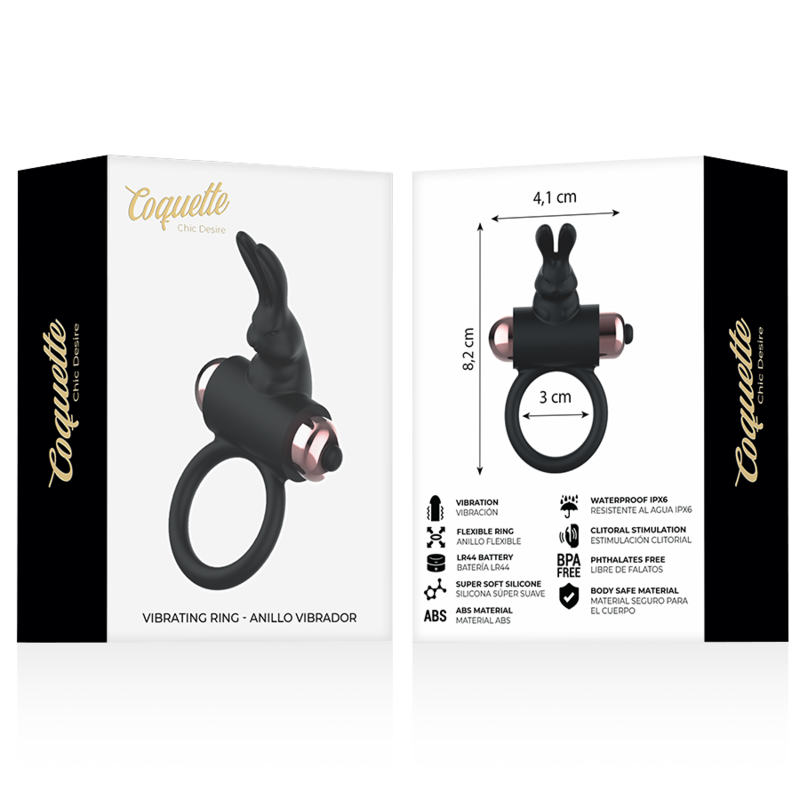COQUETTE CHIC DESIRE - COCKRING AVEC VIBRATEUR NOIR/OR