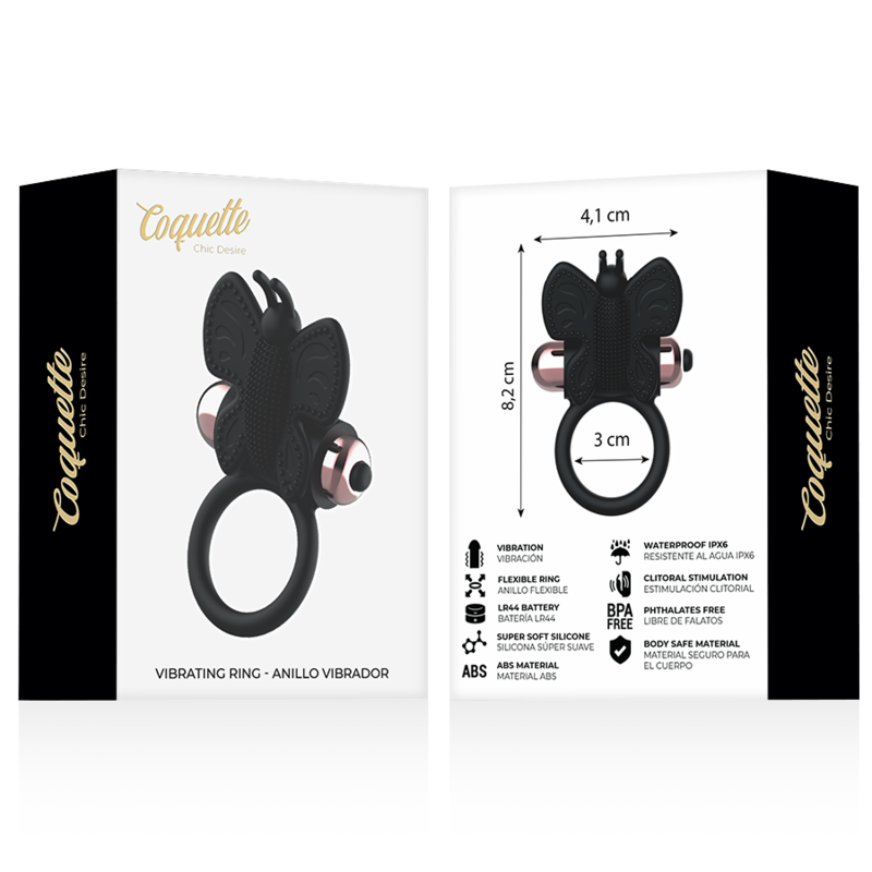 COQUETTE CHIC DESIRE - COCKRING PAPILLON AVEC VIBRATEUR NOIR/OR