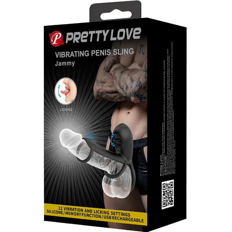 PRETTY LOVE - MANCHONS PÉNIS JAMMY 12 VIBRATIONS AVEC LANGUE EN SILICONE RECHARGEABLE