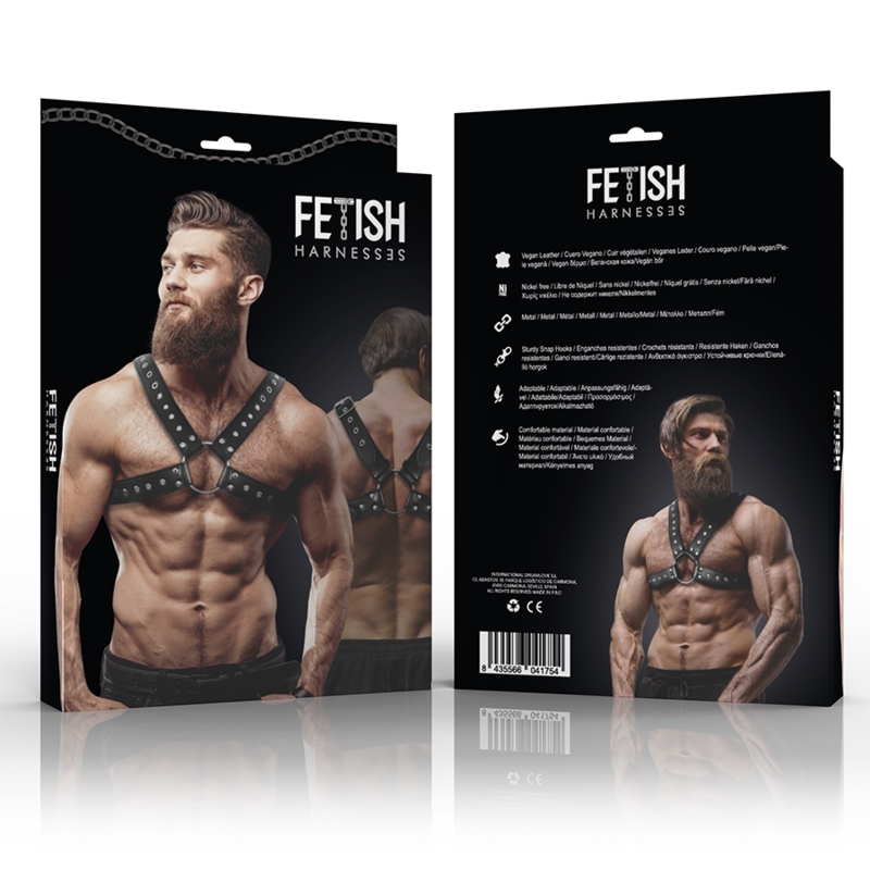 FETISH ONDERDANIGE HOUDING - ECO-LEDEREN BORSTHARNAS MET STUDDED MANNEN