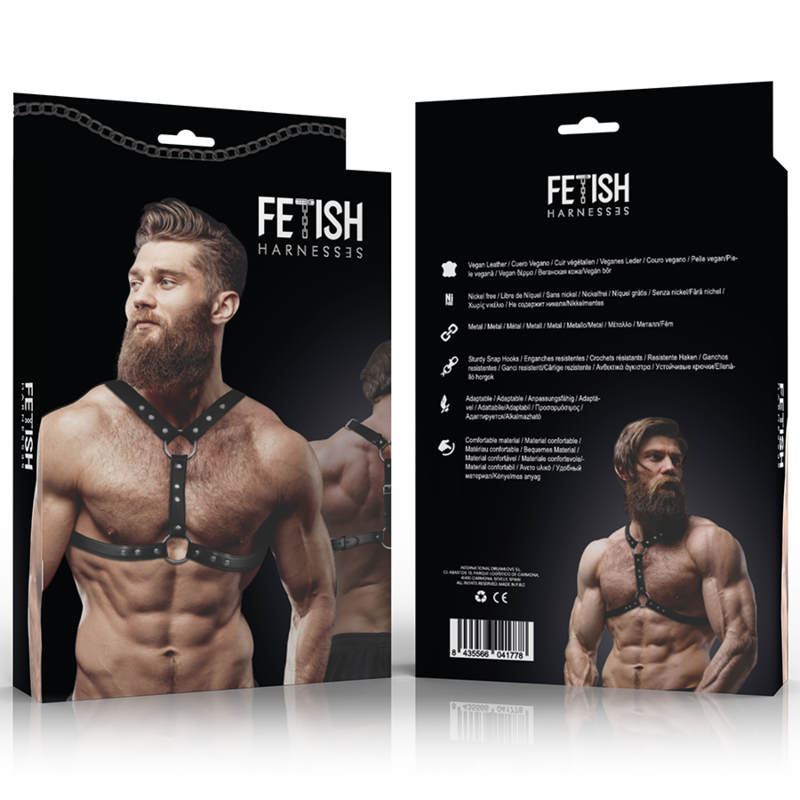 FETISH SUBMISSIVE ATTITUDE - ECO-LEATHER CHEST HARNESS WITH DOUBLE SUPPORT AND STUDDED MEN