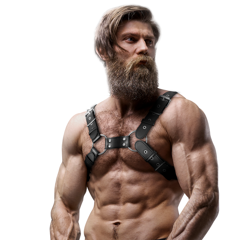 ATTITUDE FÉTICHISME SOUMIS - HARNAIS DE POITRINE RÉGLABLE POUR HOMMES EN CUIR ÉCOLOGIQUE