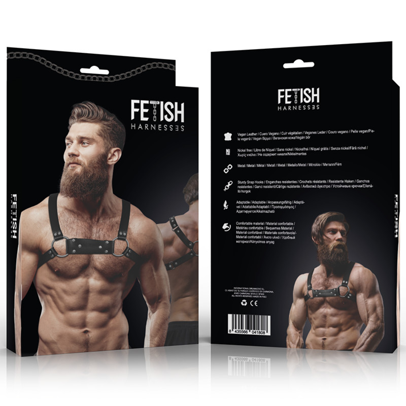 FETISH SUBMISSIVE ATTITUDE - SANGLES DE POITRINE EN CUIR ÉCOLOGIQUE POUR HOMME, BULLDOG, TAILLE M/L