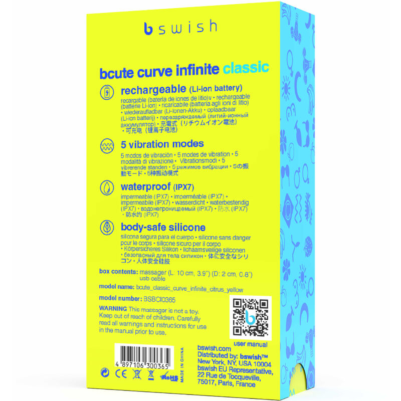 B SWISH - BCUTE CURVE INFINITE CLASSIC VIBRATEUR RECHARGEABLE EN SILICONE JAUNE