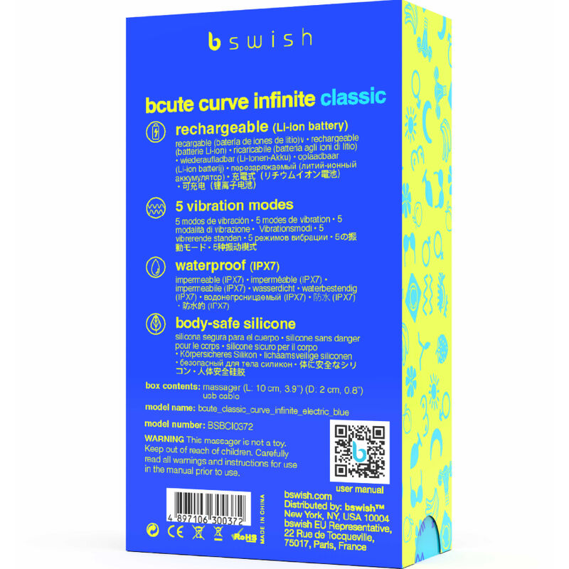 B SWISH - BCUTE CURVE INFINITE VIBRATEUR CLASSIQUE RECHARGEABLE EN SILICONE BLEU