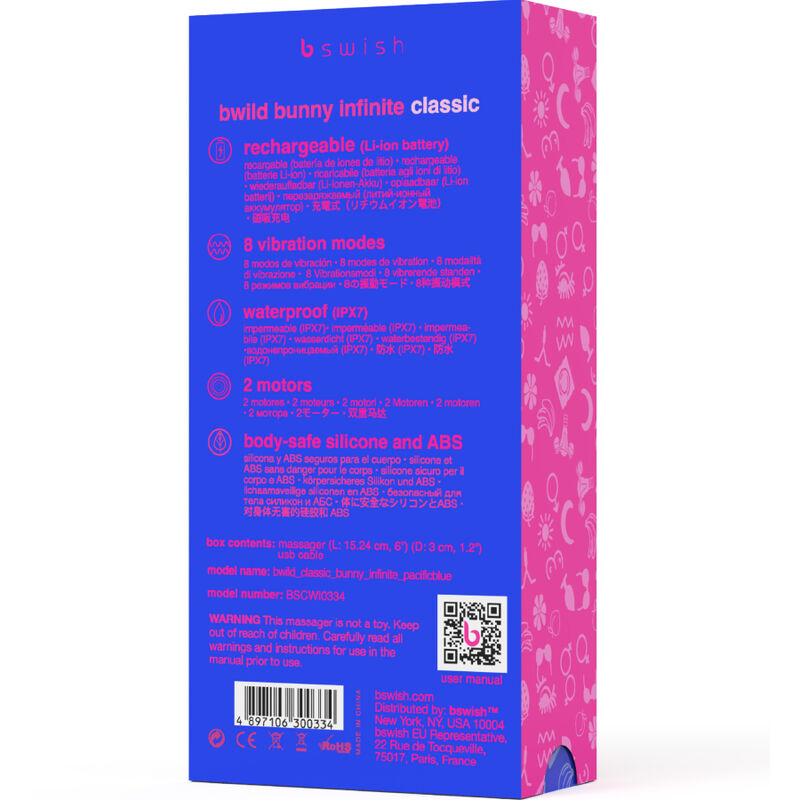 B SWISH - BWILD BUNNY INFINITE CLASSIQUE VIBRATEUR RECHARGEABLE EN SILICONE BLEU