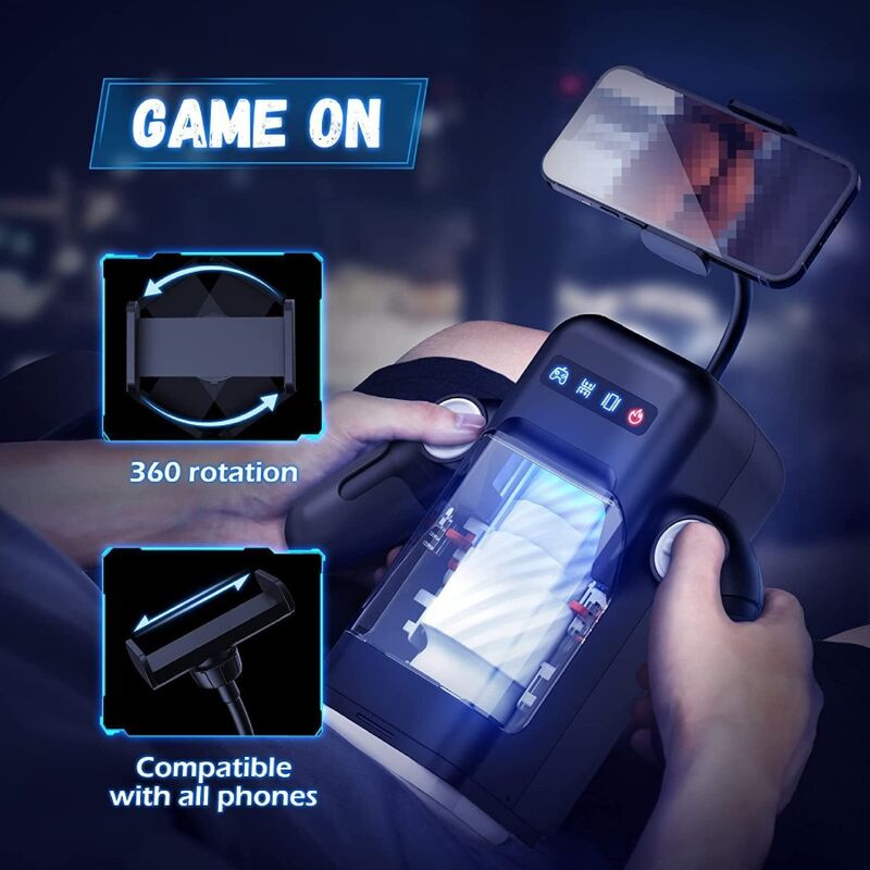 GAME CUP - MASTURBATEUR À VIBRATION GORGEUSE AVEC FONCTION CHAUFFANTE ET SUPPORT MOBILE - NOIR