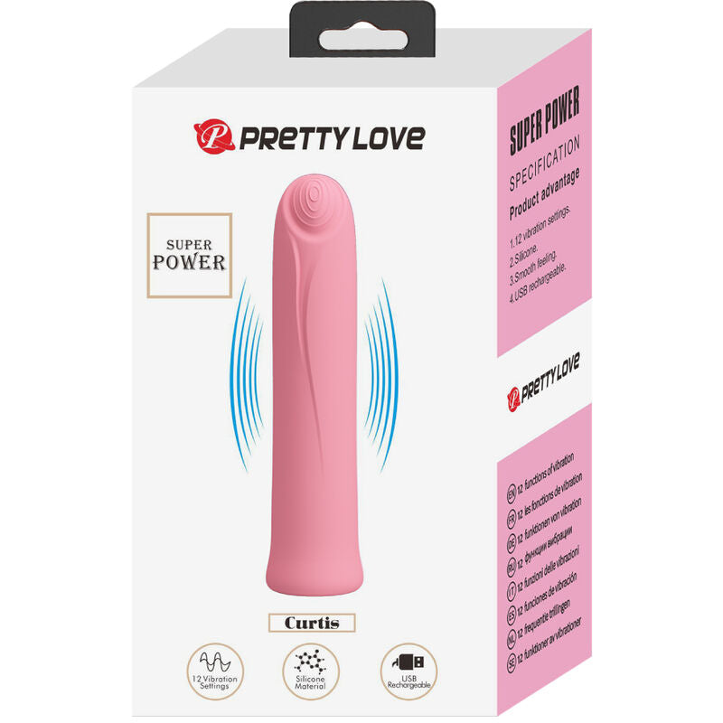 PRETTY LOVE - CURTIS MINI VIBRATEUR SUPER PUISSANT 12 VIBRATIONS EN SILICONE ROSE