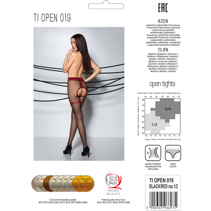 PASSIE - TIOPEN 019 ZWART/RODE PANTY 3/4 20 DEN