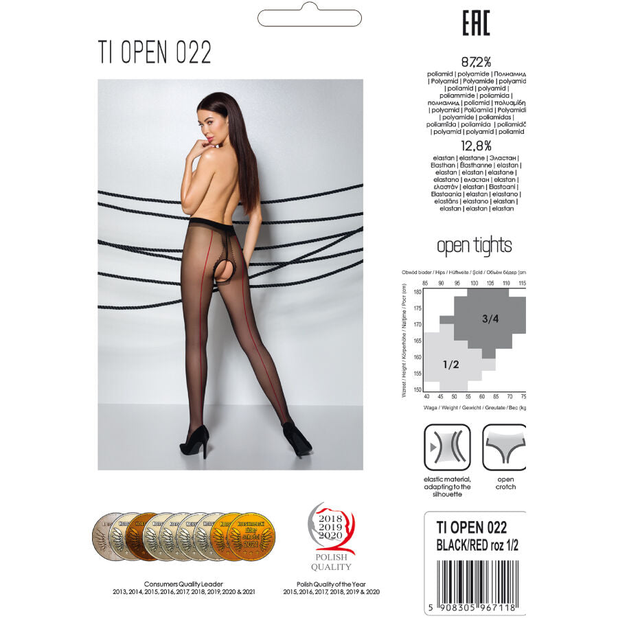 PASSIE - TIOPEN 022 ZWART/RODE PANTY 3/4 20 DEN