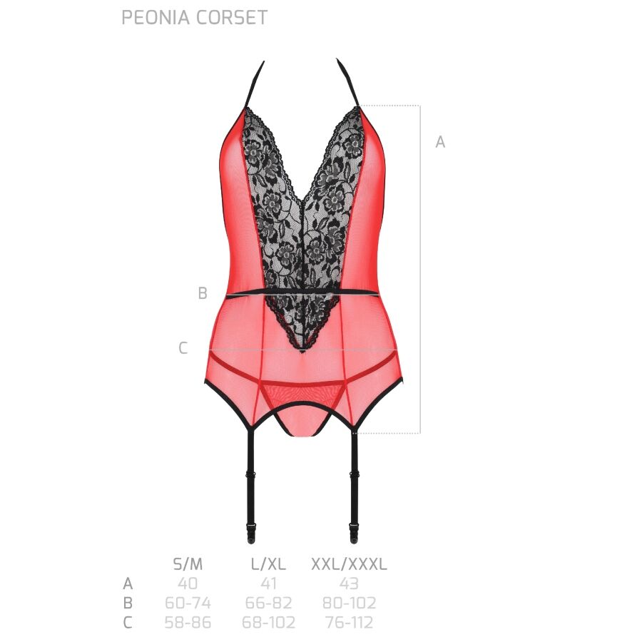 PASSIE - PEONIA CORSET EROTISCHE LIJN ROOD L/XL