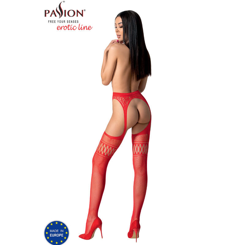 PASSION - S026 BAS ROUGES AVEC JARRETELLE, TAILLE UNIQUE