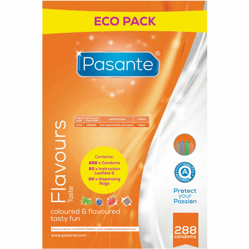 PASANTE - CONDOMS ECO PACK FLAVORS POUCHES 288 UNITS
