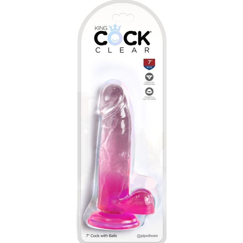 KING COCK - PÉNIS RÉALISTE TRANSPARENT AVEC COUILLES 15,2 CM ROSE