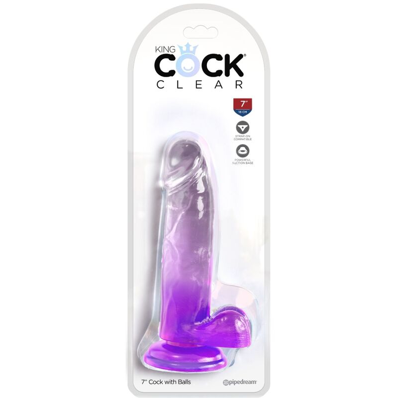 KING COCK - PÉNIS RÉALISTE TRANSPARENT AVEC COUILLES 15,2 CM VIOLET