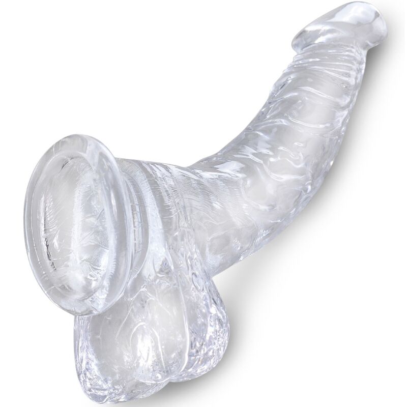 KING COCK - PÉNIS COURBÉ RÉALISTE ET TRANSPARENT AVEC DES COUILLES TRANSPARENTES DE 16,5 CM