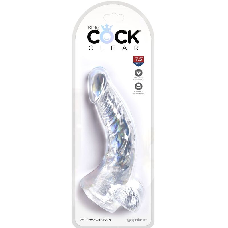 KING COCK - PÉNIS COURBÉ RÉALISTE ET TRANSPARENT AVEC DES COUILLES TRANSPARENTES DE 16,5 CM