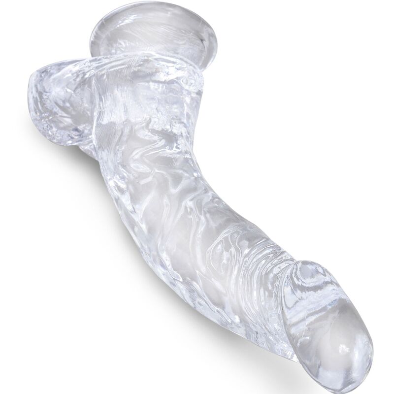 KING COCK - PÉNIS COURBÉ RÉALISTE ET TRANSPARENT AVEC DES COUILLES TRANSPARENTES DE 16,5 CM