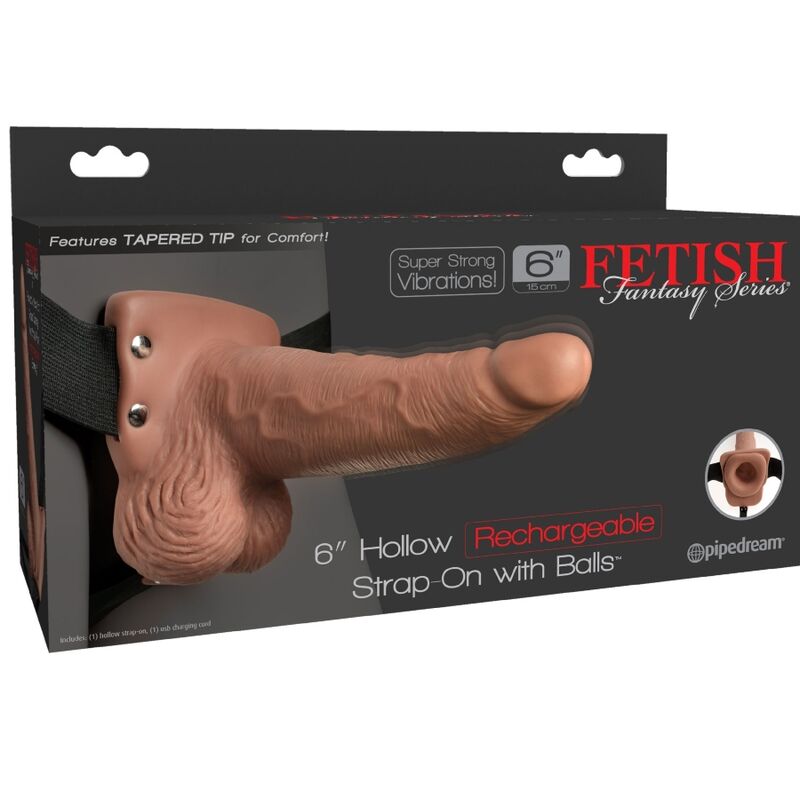 SÉRIE FETISH FANTASY - SANGLE RÉGLABLE PÉNIS RÉALISTE AVEC TESTICULES RECHARGEABLES ET VIBRATEUR 15 CM