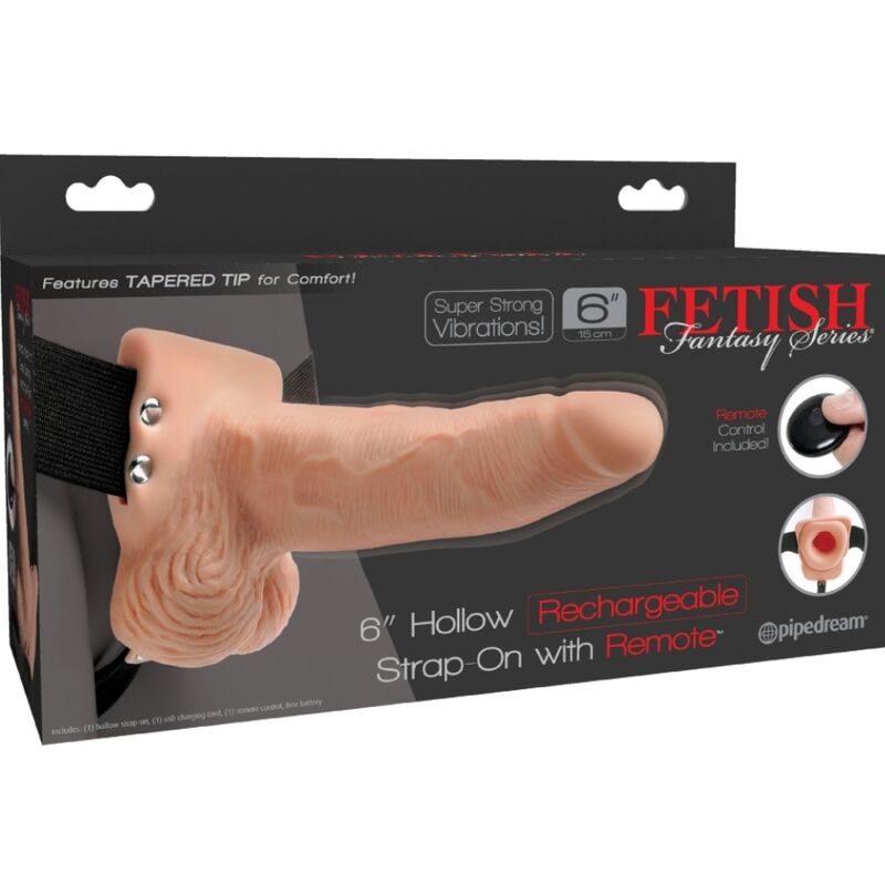 SÉRIE FETISH FANTASY - HARNAIS RÉGLABLE AVEC TÉLÉCOMMANDE, PÉNIS RÉALISTE AVEC TESTICULES RECHARGEABLES ET VIBRATEUR 15 CM