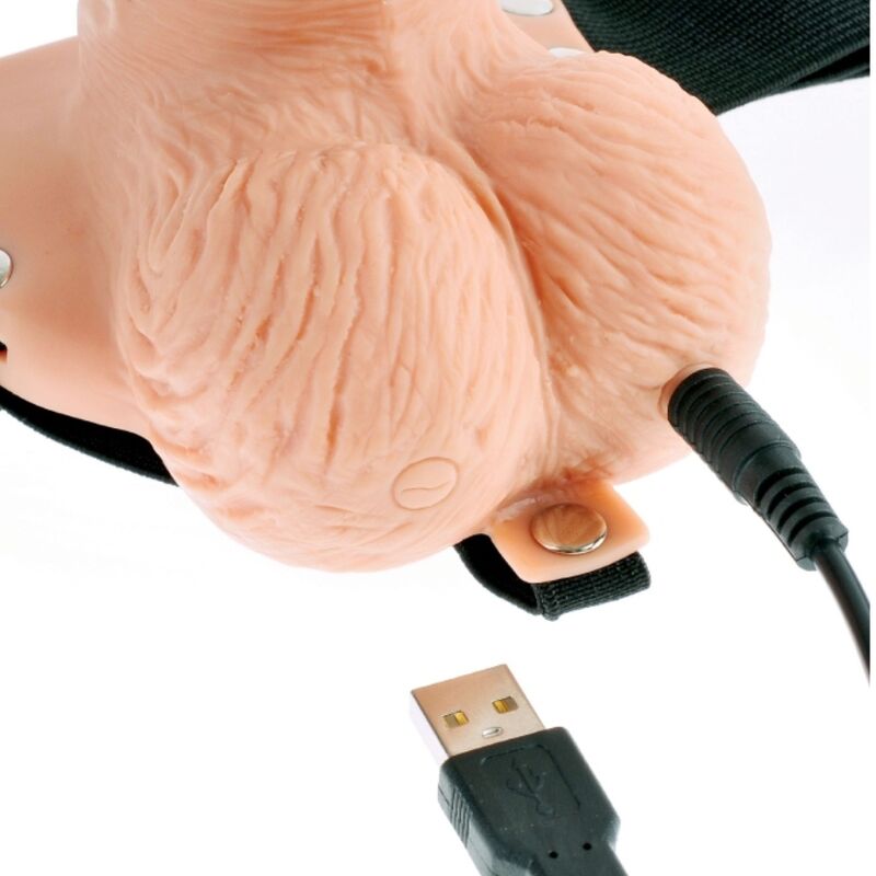 SÉRIE FETISH FANTASY - HARNAIS RÉGLABLE AVEC TÉLÉCOMMANDE, PÉNIS RÉALISTE AVEC TESTICULES RECHARGEABLES ET VIBRATEUR 15 CM