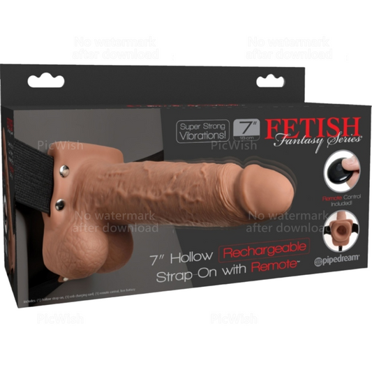 SÉRIE FETISH FANTASY - SANGLE RÉGLABLE PÉNIS RÉALISTE AVEC BOULES RECHARGEABLES ET VIBRATEUR 17,8 CM