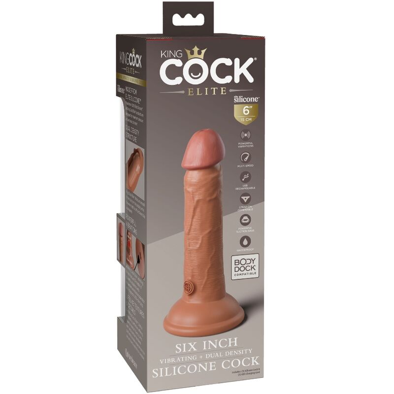 KING COCK - ELITE REALISTIC VIBRATION SILICONE DILDO 15.2 CM CARAMEL