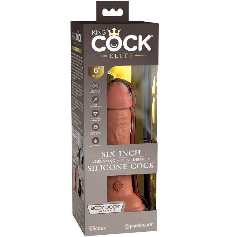 KING COCK - ELITE REALISTISCHE VIBRATIE SILICONEN DILDO 15,2 CM CARAMEL