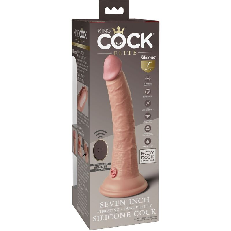 KING COCK - VIBRATEUR DILDO RÉALISTE ELITE &amp; TÉLÉCOMMANDE EN SILICONE 17,8 CM