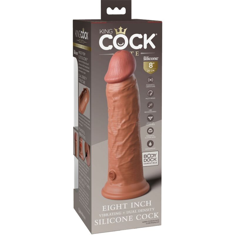 KING COCK - ELITE REALISTIC VIBRATION SILICONE DILDO 20.3 CM CARAMEL