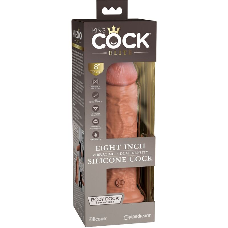 KING COCK - GODE EN SILICONE À VIBRATIONS RÉALISTES ELITE 20,3 CM CARAMEL