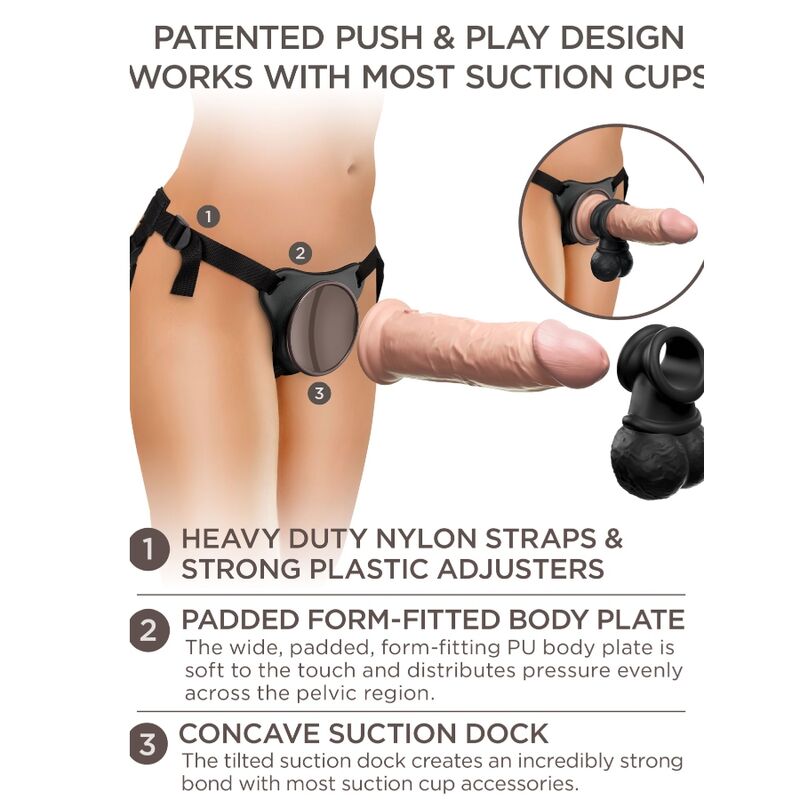 KING COCK - ELITE DELUXE ADJUSTABLE HARNESS KIT RING WITH TESTS &amp; DILDO 20.3 CM