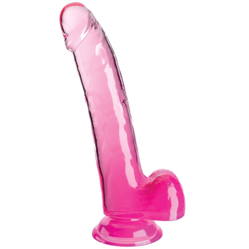KING COCK - GODE TRANSPARENT AVEC TESTS 20,3 CM ROSE