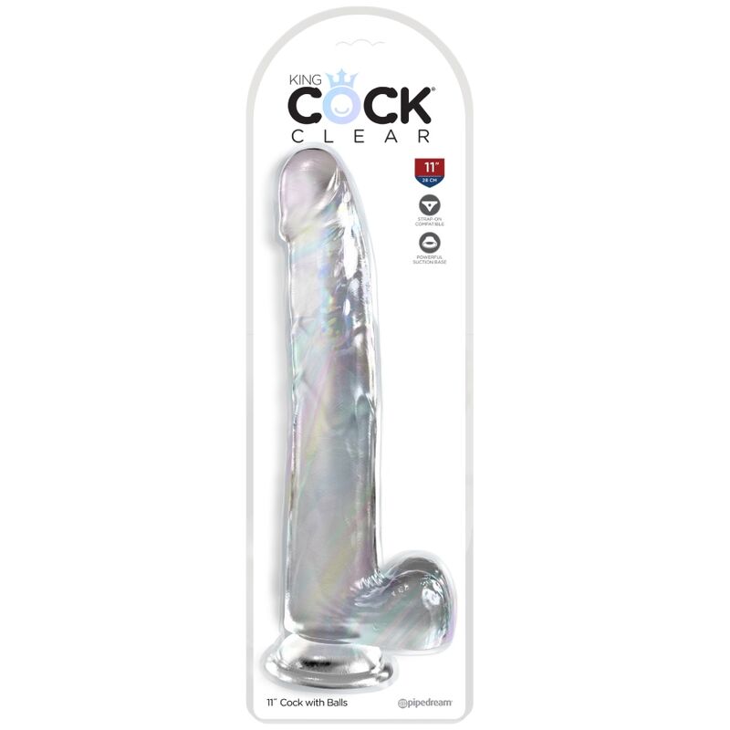 KING COCK - GODE TRANSPARENT AVEC TESTS 24,8 CM TRANSPARENT