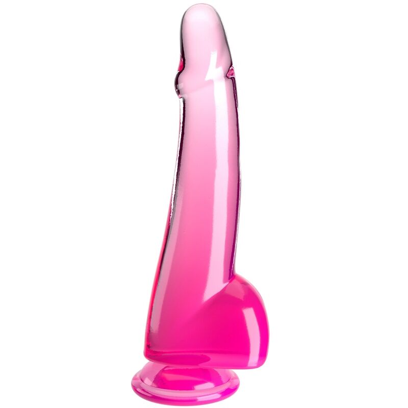 KING COCK - GODE TRANSPARENT AVEC TESTS 19 CM ROSE