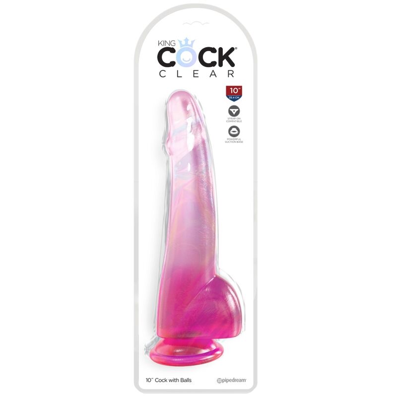 KING COCK - GODE TRANSPARENT AVEC TESTS 19 CM ROSE