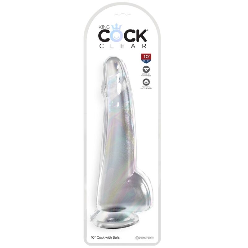 KING COCK - GODE TRANSPARENT AVEC TESTS 19 CM TRANSPARENT
