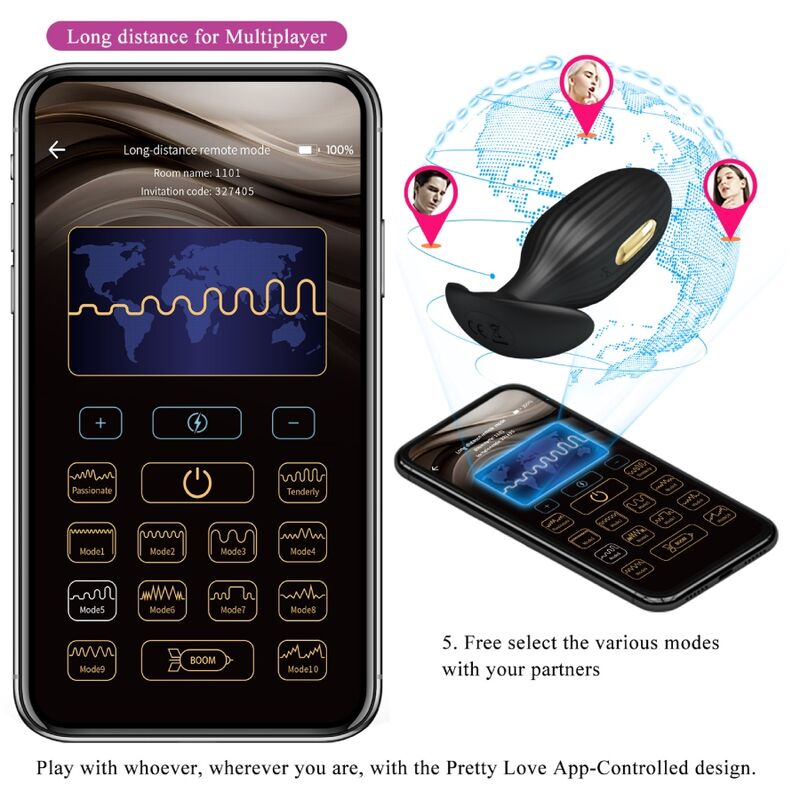 PRETTY LOVE - JEFFERSON APP-CONTROLLED ANAL PLUG BLACK
