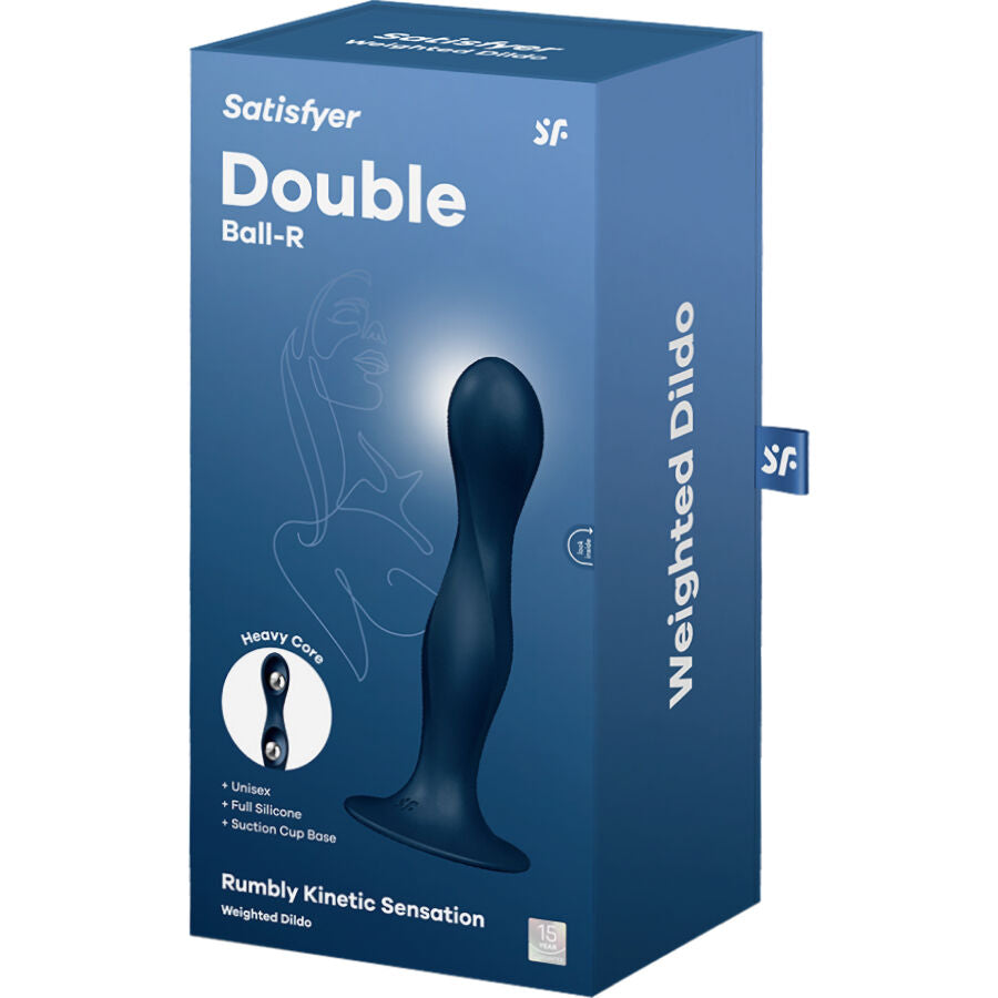 SATISFYER - DOUBLE BALL-R DILDO SILICONE BLEU