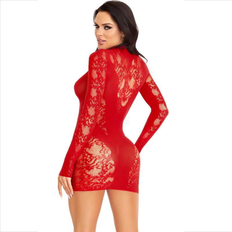 LEG AVENUE - MINI-JURK MET KANT LANGE MOUW ROOD