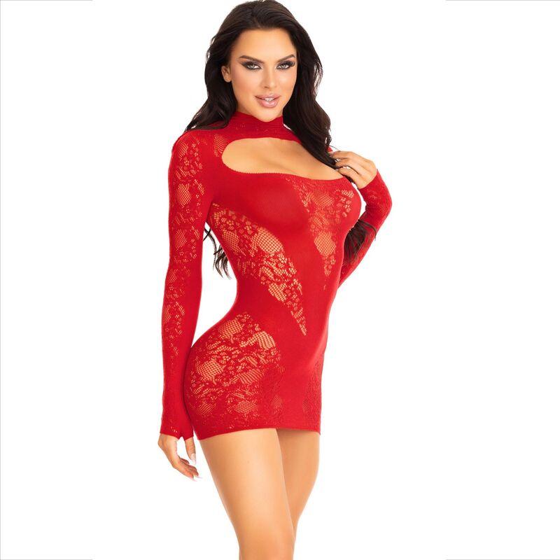 LEG AVENUE - MINI-JURK MET KANT LANGE MOUW ROOD