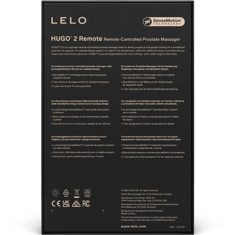 LELO - HUGO 2 MASSEUR DE PROSTATE AVEC TÉLÉCOMMANDE NOIR