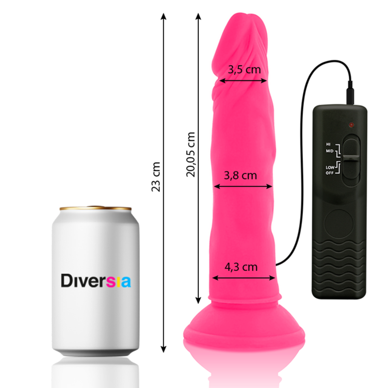 DIVERSIA - GODE FLEXIBLE AVEC VIBRATION ROSE 23 CM -O- 4,3 CM